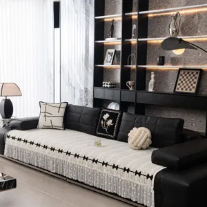 Summer cooling ice silk sofa cover mat, breathable mesh lace edge, anti-slip design for living room.