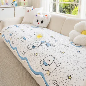 Tapis de Sofa en Soie de Glace Cartoon Chiot Mignon Tapis Rafraîchissant Housse de Canapé Respirante Antidérapante Décoration Salon