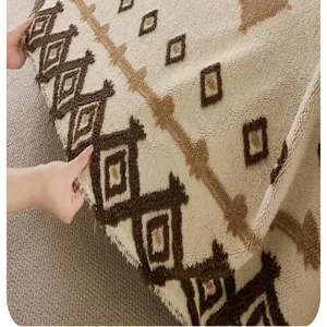 Plush geometric sofa cover blanket thick cozy bohemian diamond pattern slipcover throw