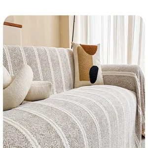 Retro Chenille Sofabezug Ueberwurf gestreifte Textur kratzfester Couchschoner Deko