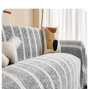 Retro Chenille Sofabezug schwarz weiß gestreift Sofaschoner für gemütliche Wohnzimmer