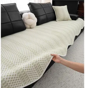 Housse de coussin de canape en soie glacee anti-derapante tapis d'ete pour salon moderne