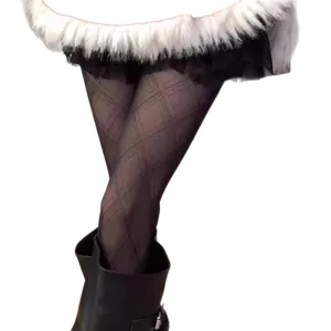 Collant noir transparent sexy avec motif à losanges, collant fin amincissant pour femme.