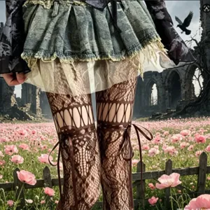Collant a Rete in Pizzo Traforato Retro Y2K con Fiocco da Donna Sexy Gotico Hot Girl Collant in Maglia Calze Lolita Giapponesi