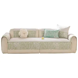 Summer Ice Silk Sofa Cushion Cooling Mat Slipcover Anti-Slip Couch Cover Botanical Floral Print Home Living Room Decor