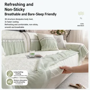 Housse de canape en soie de glace ete integrale antiderapante coussin frais protecteur