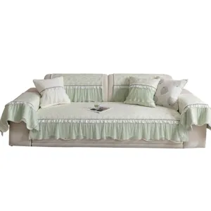 Housse de canapé en soie glacée d'été couverture complète protection coussin dentelle antidérapant