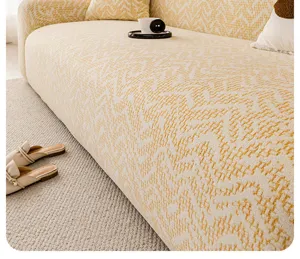 Jacquard velvet stretch sofa cover detail view, anti-slip all-inclusive furniture protector.