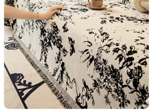 French retro chenille sofa cover blanket detail showing soft fabric texture and classic print.