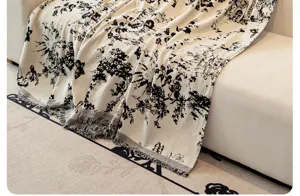 French vintage chenille sofa throw blanket black and white pastoral floral cover slipcover