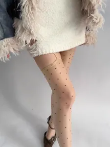 Sexy polka dot sheer pantyhose for women, stylish fake garter tights, breathable slim legwear.