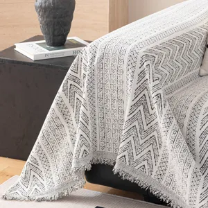 Boho geometric sofa cover blanket throw with tassels, universal four-season anti-slip.