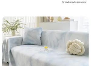 Cooling silk sofa cover blue tie-dye pattern anti-slip furniture slipcover throw blanket for living room