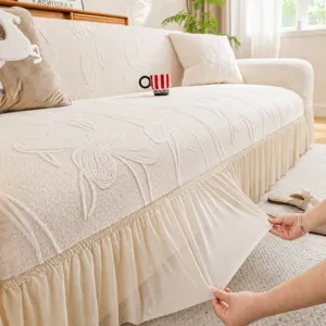 Jacquard Ruffle Sofa Cover Stretch Slipcover With Skirt Anti Cat Scratch Furniture Protector For Living Room Home