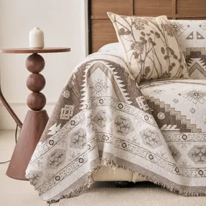Chenille bohemian sofa cover blanket thick ethnic geometric throw for living room decor