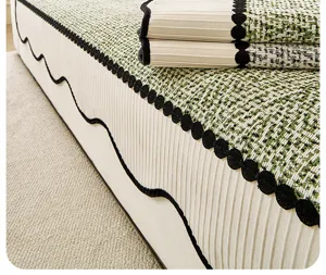 Chenille bankhoes detail textuur closeup, antislip kussen stof presentatie design.