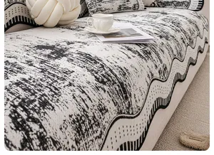 Copriconfortevole cuscino divano astratto bianco e nero bordo ondulato antiscivolo elegante