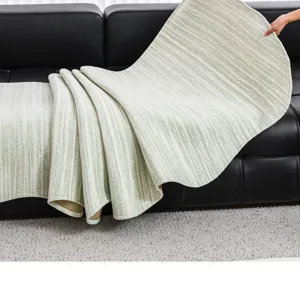 Light green striped ice silk sofa cushion summer cooling mat anti slip cover for living room