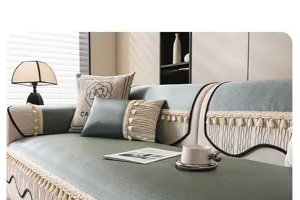 Ice silk sofa cushion detail, luxury minimalist style, anti-slip and anti-scratch design.