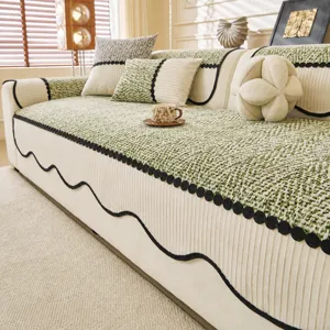 Retro Chenille Bankhoes Antislip Hoekbank Beschermer Met Golvende Rand Voor Woonkamer Huisdecoratie