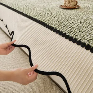 Chenille bankhoes met golvende rand voor woonkamer bankstel, antislip beschermhoes.