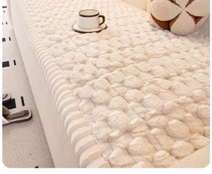 Funda de sofa de franela gruesa estilo crema invierno calida antideslizante para cojin