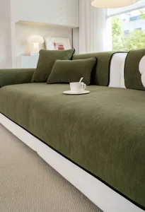Green chenille sofa cushion detail retro style anti-slip furniture cover for home decor
