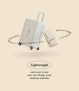 Travel luggage suitcase set with portable jewelry organizer bag for women fashion trip.
