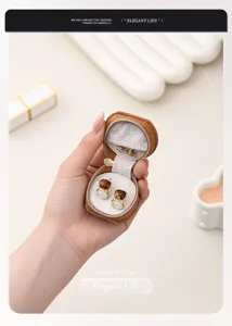 Mini travel jewelry box portable PU leather zipper earring ring storage case organizer.