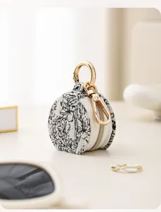 Mini round jewelry storage pouch bag pendant portable cute earphone case accessory keychain chic