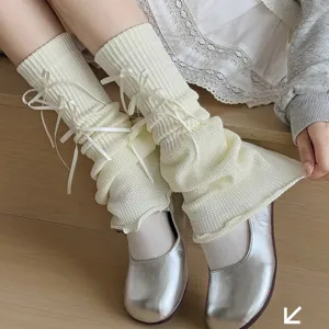 Mujer Verano Delgado Slouch Calentadores De Piernas Dulce Fresco Y2K Lazo Estilo Acampanado Casual Color Sólido Calcetines De Pantorrilla De Punto