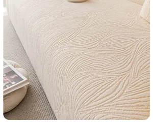 Beige jacquard fleece sofa cover detailed stretch couch slipcover protector for living room