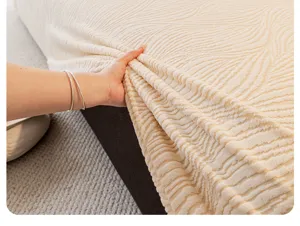 Beige jacquard velvet sofa cover elastic all-inclusive universal furniture slipcover detail