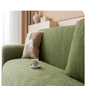 Green jacquard velvet sofa cover detail, stretchy all-inclusive universal protective cover.