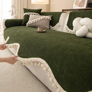 Green Chenille Sofa Cushion Vintage Retro Style Non-slip Couch Cover for All Seasons