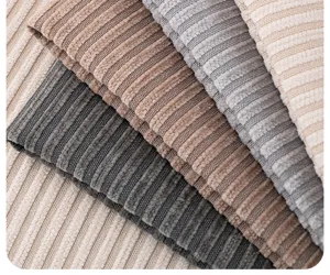 Chenille sofa cushion fabric detail showing soft textured striped material in multiple colors.