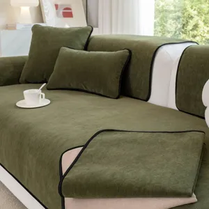 Green chenille sofa cushion vintage style one piece non slip couch cover for living room decor