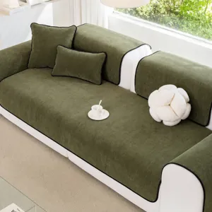 Green Chenille Sofa Cover Vintage Style Anti Slip Couch Cushion Protector Modern