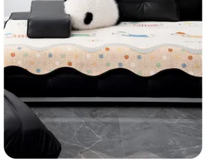 Estilo dopamina lindo perro de dibujos animados chenilla funda de sofa borde festoneado