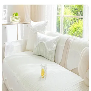 Summer ice silk sofa cushion set with anti-slip design, elegant ruffles and matching pillows.