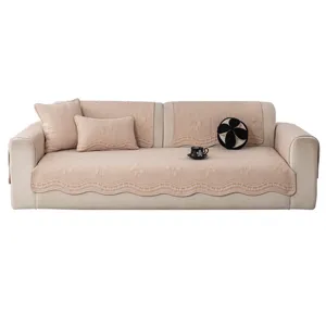 Cojín de Sofá de Algodón Estilo Crema Francesa Color Sólido Funda Bordada Cubierta Decorativa Para Hogar Sala de Estar