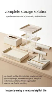 Luxury leather makeup organizer set vanity storage tray jewelry display stand tissue box