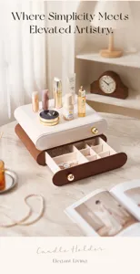 Double layer jewelry storage box with drawers, elegant white and brown leather organizer.