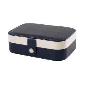 Tragbare Reise Schmuckbox PU Leder Kleine Aufbewahrungsbox Ring Ohrring Organizer Dunkelblau