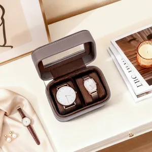 Scatola per orologi in pelle doppio scomparto viaggio espositore con finestra trasparente.
