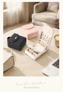 Portable PU leather travel jewelry box multi-layer storage case for rings and necklaces