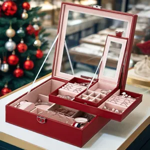 Portagioie in Pelle PU Grande Capacità Stile Europeo Con Specchio Doppio Strato Chiusura in Metallo Custodia Organizzatore Per Regalo di Natale Donna Espositore