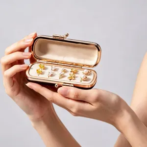 Portable Leather Mini Jewelry Box Travel Earrings Ring Organizer Storage Case Velvet Lining Clasp Case Small Jewelry Box For Women
