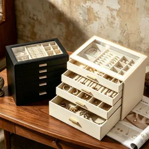 Large Capacity Multi-layer Jewelry Box With Glass Window PU Leather Jewelry Organizer Case For Rings Necklaces Earrings Women High-end Storage Chest