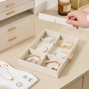 Large capacity jewelry box organizer multi-layer PU leather storage case with drawers and velvet.